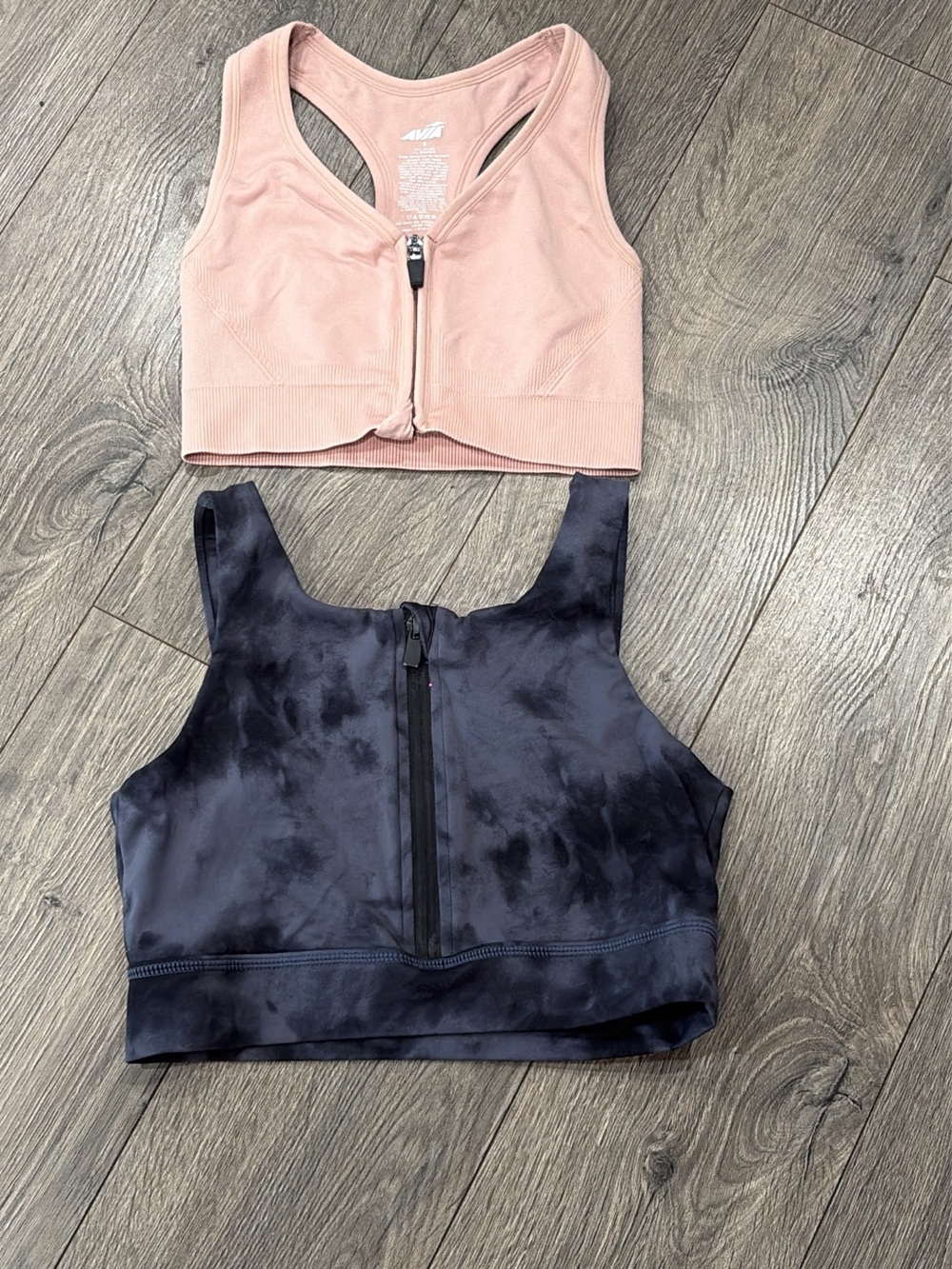Ava & Viv Blush Pink and Navy Tie-Dye Front-Zip Crop Sports Bras